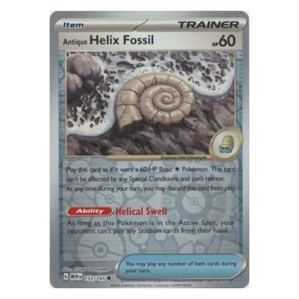 Antique Helix Fossil - 153/165 - 151 Single Reverse Holofoil